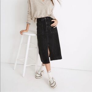 Madewell Stretch Denim Slit Straight Midi Skirt Cadman Wash Black Gray Size 27